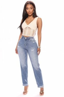 Fashion Nova Now Or Never Cuffed Boyfriend Jeans - Medium Blue Wash