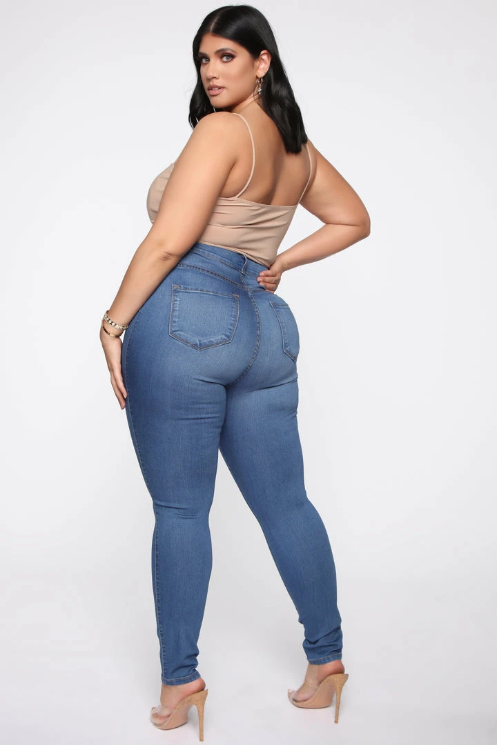 Fashion Nova Classic Button Up Skinny Jeans - Medium Blue Wash