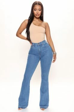 Fashion Nova Way Out West Flare Jeans - Medium Blue Wash