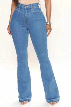 Fashion Nova Way Out West Flare Jeans - Medium Blue Wash