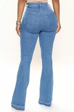 Fashion Nova Way Out West Flare Jeans - Medium Blue Wash