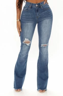 Fashion Nova No Worries No Gap Proof Stretch Flare Jeans - Medium Blue Wash