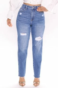 Fashion Nova Sassy Slim Straight Leg Jeans - Medium Blue Wash