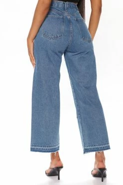 Fashion Nova Something Special Wide Leg Ankle Jeans - Medium Blue Wash