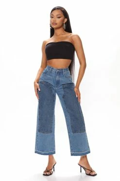 Fashion Nova Something Special Wide Leg Ankle Jeans - Medium Blue Wash