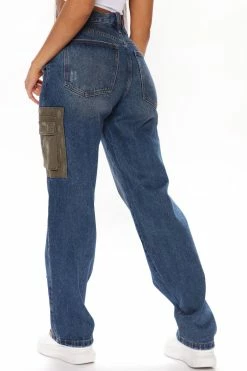 Fashion Nova Baggy Jeans Work It Cargo Jeans - Dark Wash