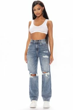 Fashion Nova Mom Jeans Go Off Boyfriend Distressed Jeans - Medium Blue Wash