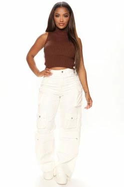 Fashion Nova Lily High Rise Cargo Jeans - White