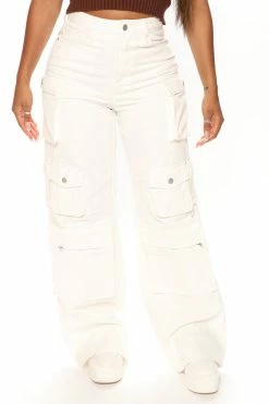 Fashion Nova Lily High Rise Cargo Jeans - White