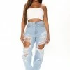 Fashion Nova Don't Count On It Straight Leg Jeans - Light Blue Wash