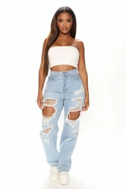 Fashion Nova Don't Count On It Straight Leg Jeans - Light Blue Wash