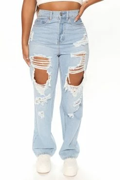 Fashion Nova Don't Count On It Straight Leg Jeans - Light Blue Wash