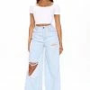Fashion Nova Tongue In Cheek Ripped Wide Leg Jeans - Light Wash