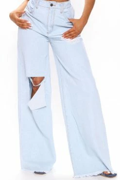 Fashion Nova Tongue In Cheek Ripped Wide Leg Jeans - Light Wash