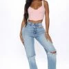 Fashion Nova As You Please Ripped Straight Leg Jeans - Light Blue Wash