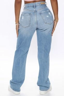 Fashion Nova As You Please Ripped Straight Leg Jeans - Light Blue Wash