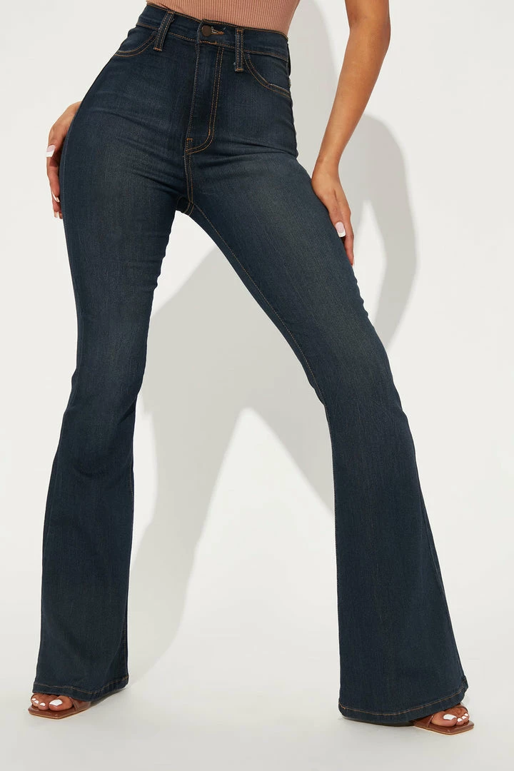 Fashion Nova Deep In My Soul Flare Jeans - Dark Denim