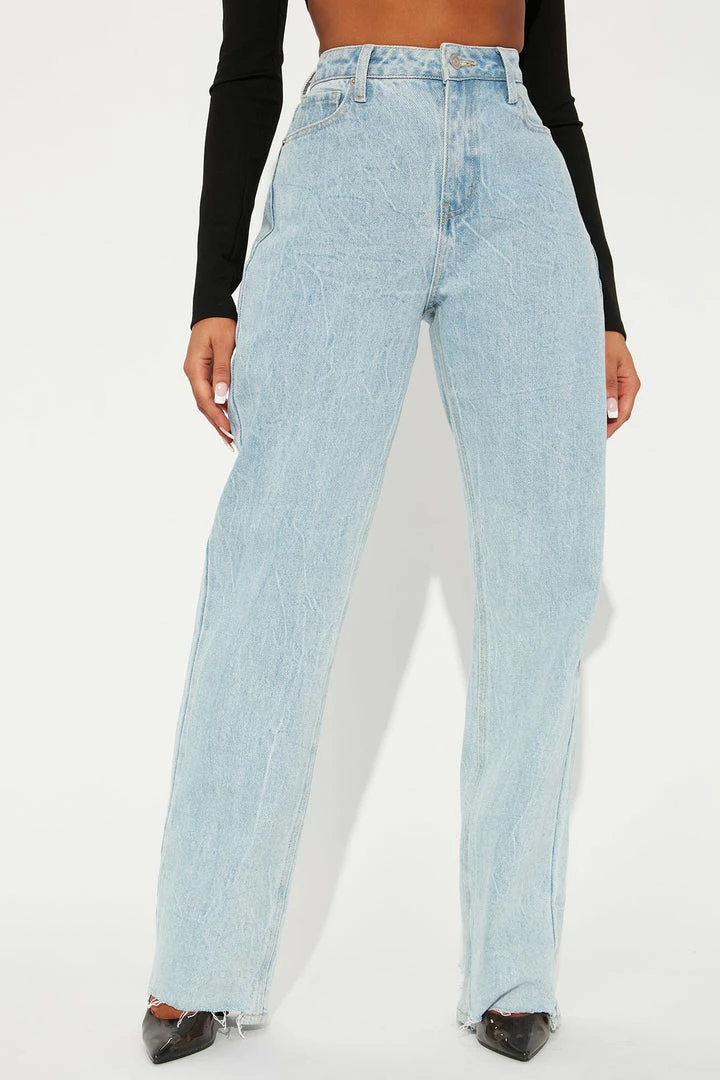 Fashion Nova Nothing Better Straight Leg Jeans - Light Blue Wash