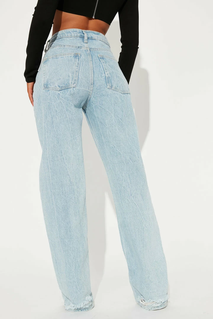 Fashion Nova Nothing Better Straight Leg Jeans - Light Blue Wash