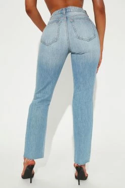 Fashion Nova Straight Leg Jeans Have Good Game High Rise Straight Jeans - Light Blue Wash