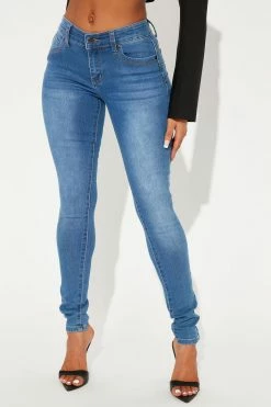 Fashion Nova Let's Get Carried Away Low Rise Booty Lifter Skinny Jeans - Medium Blue Wash