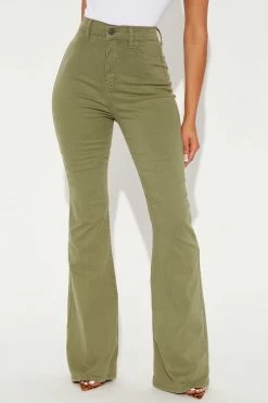Fashion Nova Deep In My Soul Flare Jeans - Olive Skinny Jeans