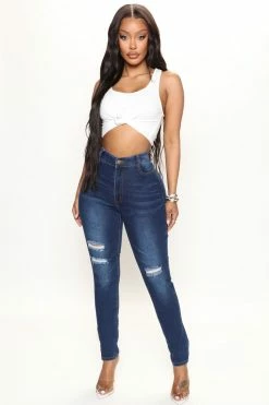 Fashion Nova Calidan Skinny Jeans - Dark Denim