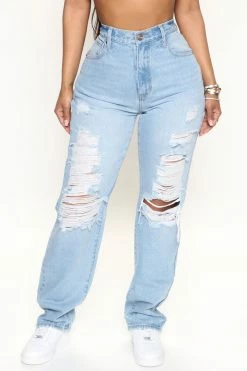 Fashion Nova Always A Pleasure Ripped Straight Leg Jeans - Light Blue Wash