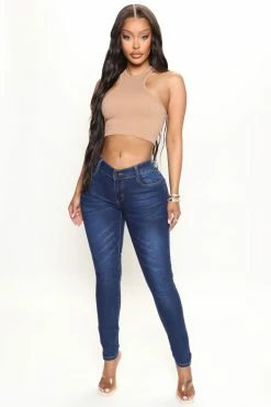 Fashion Nova Kennedy Mid Rise Skinny Jeans - Dark Denim