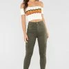 Fashion Nova Skinny Jeans Let's Go All The Way Cargo Jeans - Olive