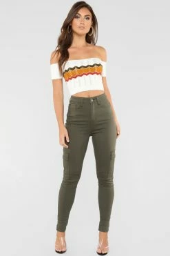 Fashion Nova Skinny Jeans Let's Go All The Way Cargo Jeans - Olive