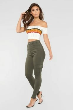 Fashion Nova Skinny Jeans Let's Go All The Way Cargo Jeans - Olive