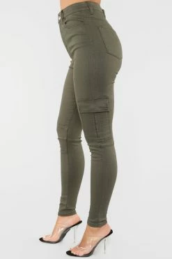Fashion Nova Skinny Jeans Let's Go All The Way Cargo Jeans - Olive