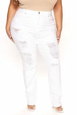 Fashion Nova Favorite Getaway Destroyed Straight Leg Jeans - White