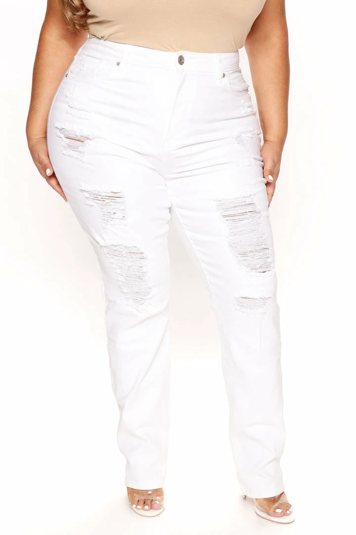Fashion Nova Favorite Getaway Destroyed Straight Leg Jeans - White