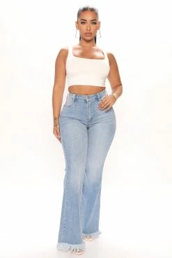 Fashion Nova Pixie High Waisted Flare Jeans - Light Blue