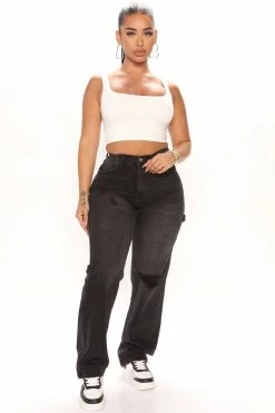 Fashion Nova Work It Utility Straight Leg Jeans - Black
