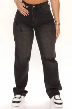 Fashion Nova Work It Utility Straight Leg Jeans - Black