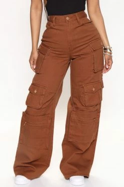 Fashion Nova Lily High Rise Cargo Jeans - Brown Baggy Jeans