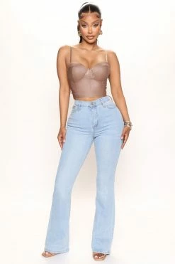 Fashion Nova Music Note Stretch Flare Jeans - Light Blue Wash