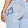 Fashion Nova Music Note Stretch Flare Jeans - Light Blue Wash