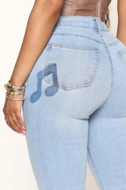 Fashion Nova Music Note Stretch Flare Jeans - Light Blue Wash