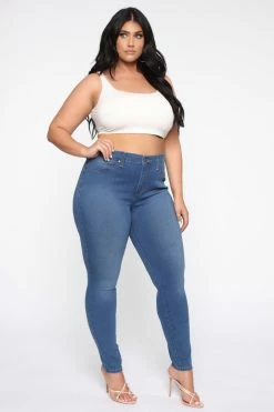 Fashion Nova Flex Game Strong Mid Rise Skinny Jeans - Medium Blue Wash