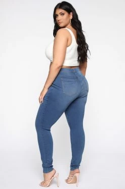 Fashion Nova Flex Game Strong Mid Rise Skinny Jeans - Medium Blue Wash