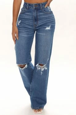 Fashion Nova Searched Far And Wide Leg Jeans - Dark Wash Baggy Jeans