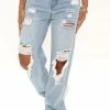 Fashion Nova Go Bestie Ripped Straight Leg Jeans - Light Blue Wash