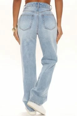 Fashion Nova Go Bestie Ripped Straight Leg Jeans - Light Blue Wash