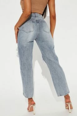 Fashion Nova Pay Up Ripped Boyfriend Jeans - Light Blue Wash