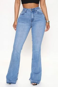 Fashion Nova Flare Jeans Groovy Release Hem Bootcut Jeans - Medium Wash