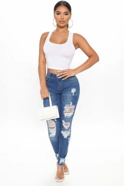 Fashion Nova Reagan Mid Rise Skinny Jeans - Medium Blue Wash